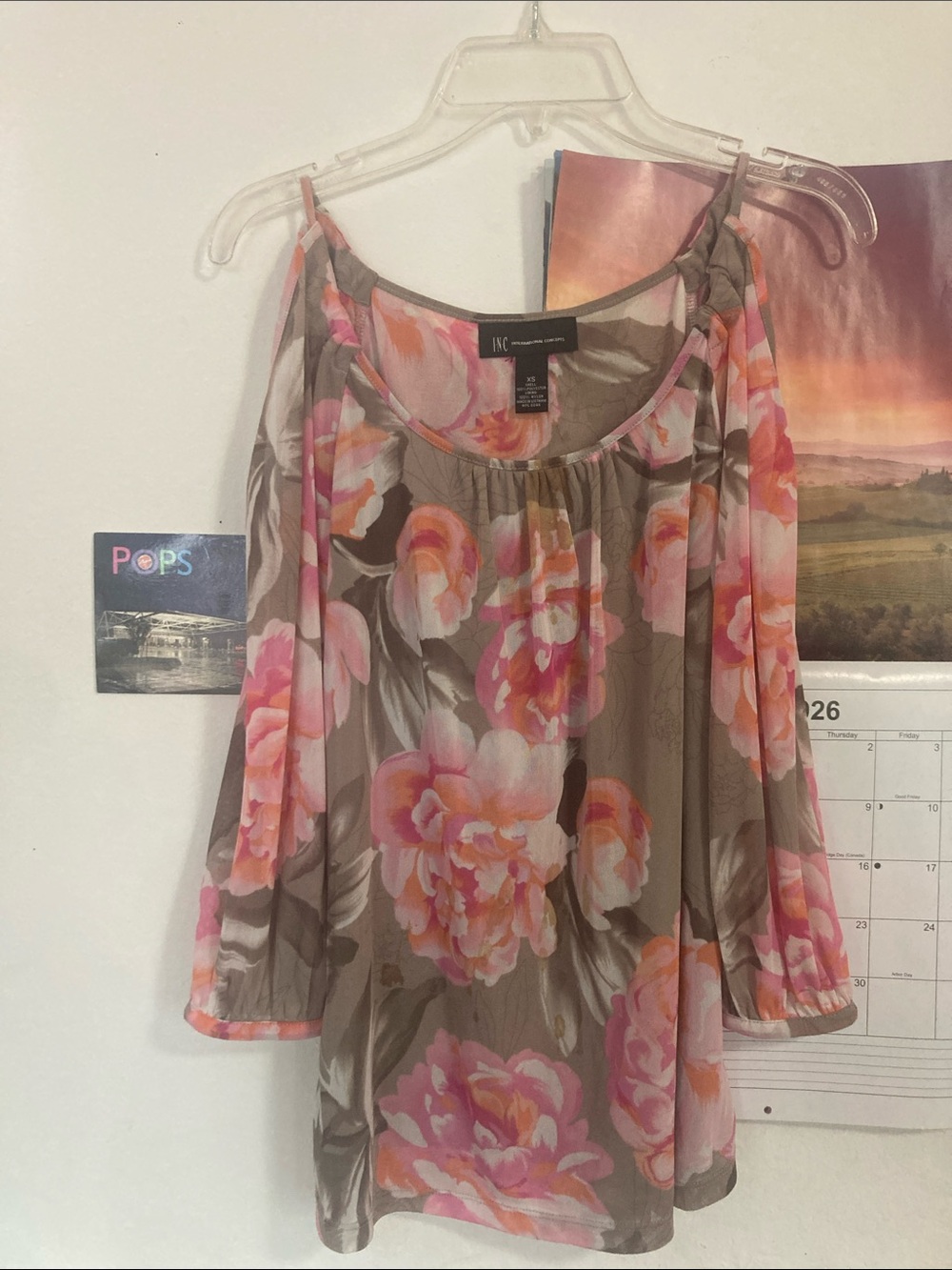 INC International Concepts Pink & Taupe Floral Cold-Shoulder Tunic